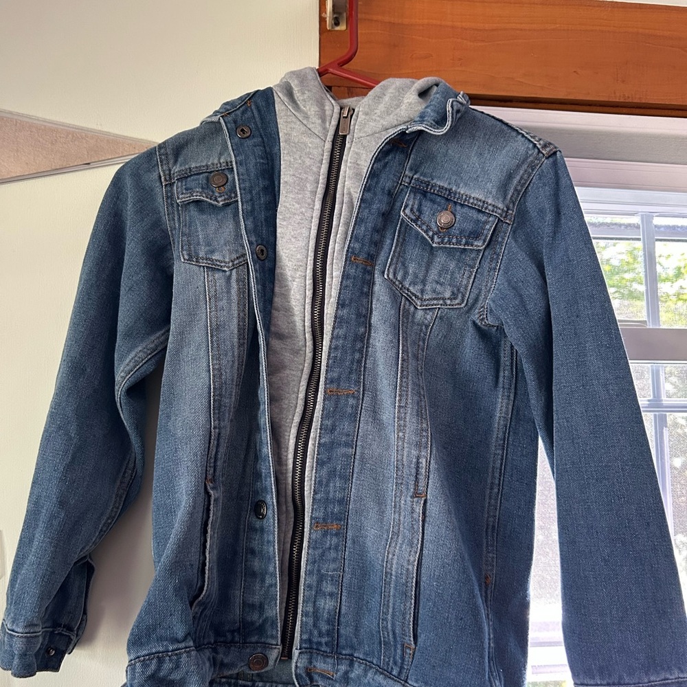 Amazon Kids Blue Jean Jacket with Gray Hoodie